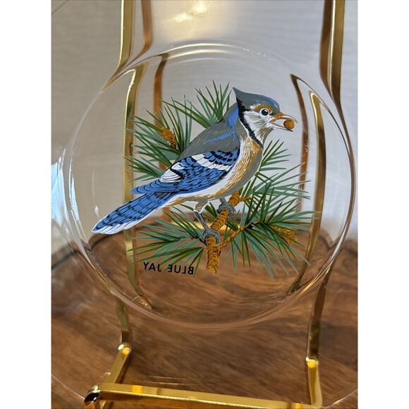 Birds painted On Clear Glass Plates Robin Goldfinch Blue Jay Tufted Titmouse - Picture 15 of 15